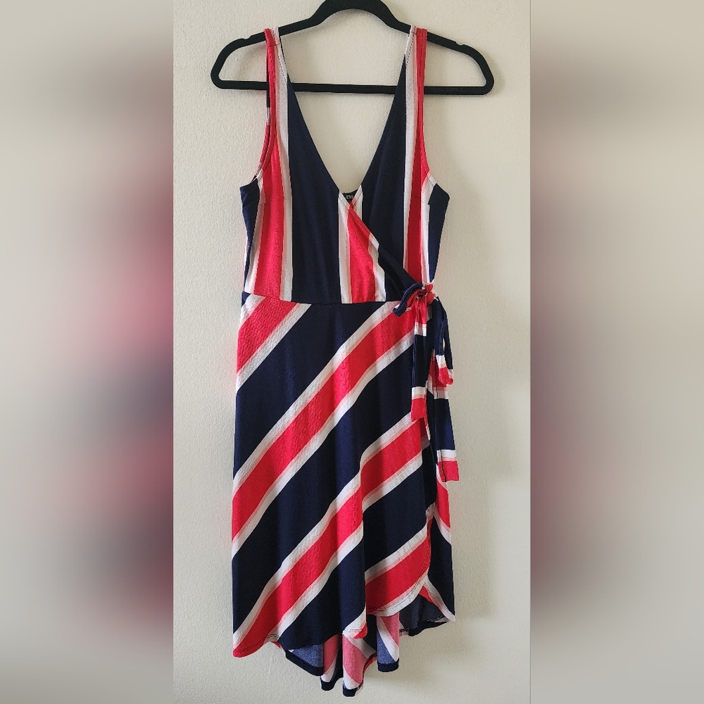 Express Blue and Red V-Neck Sleeveless Mini Sundress